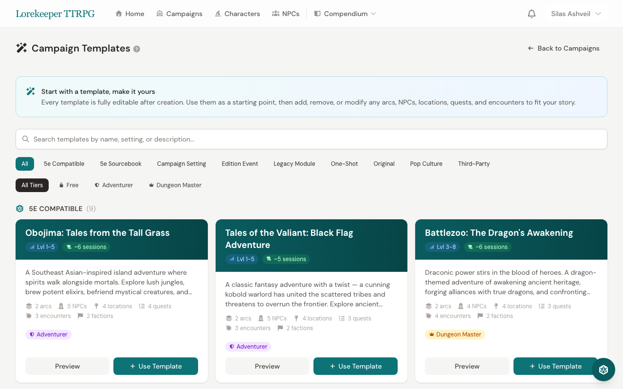 Campaign template selection