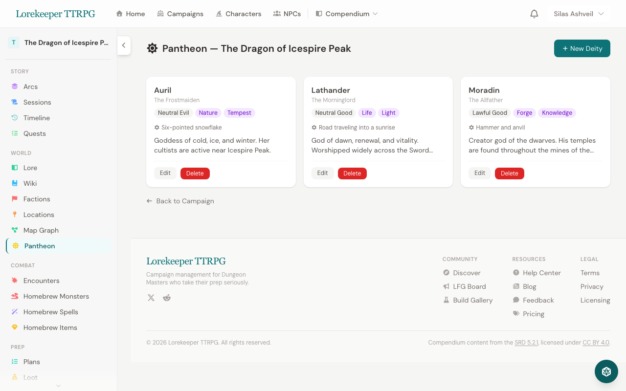 Deity management page