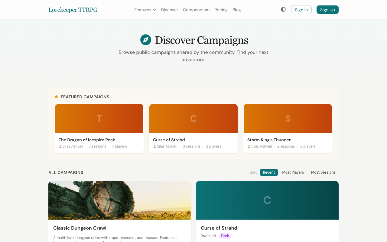 Discover campaigns page