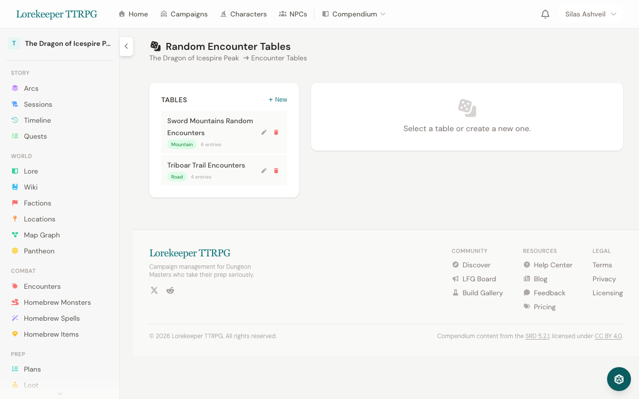 Random encounter tables editor