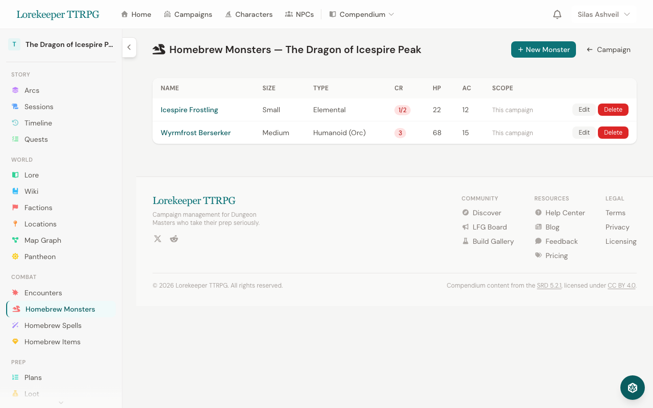 Homebrew monster creation