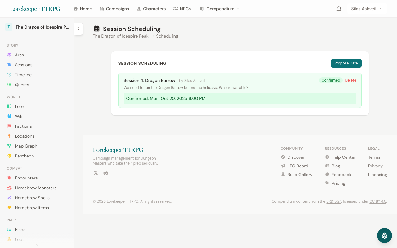 Session scheduling with date proposals